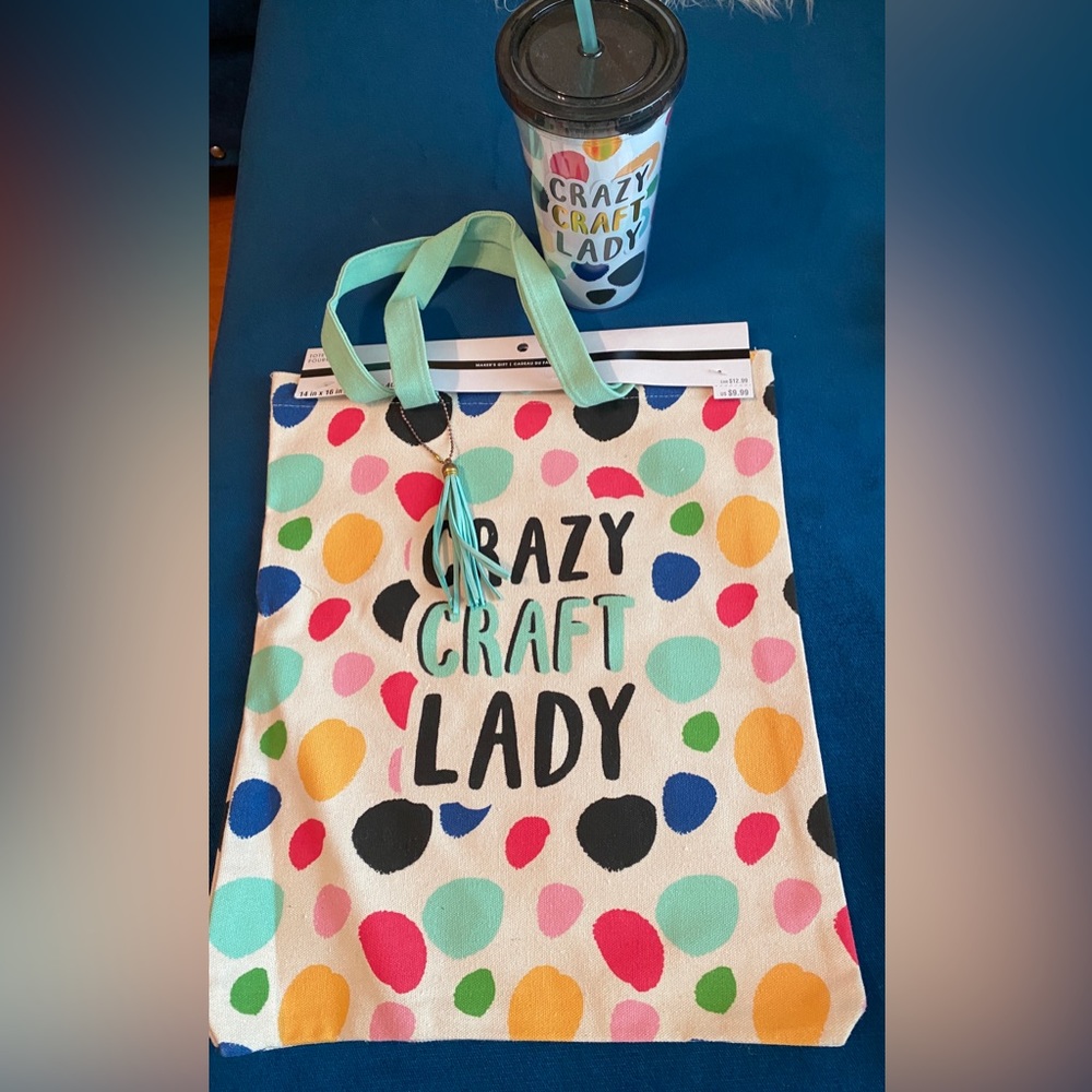 Crazy Craft Lady Canvas Tote w/matching tumbler